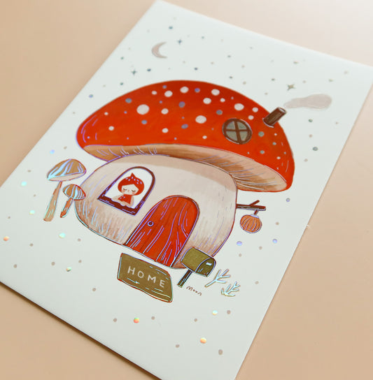 4x6" Mushroom House - Shimmer Mini Print
