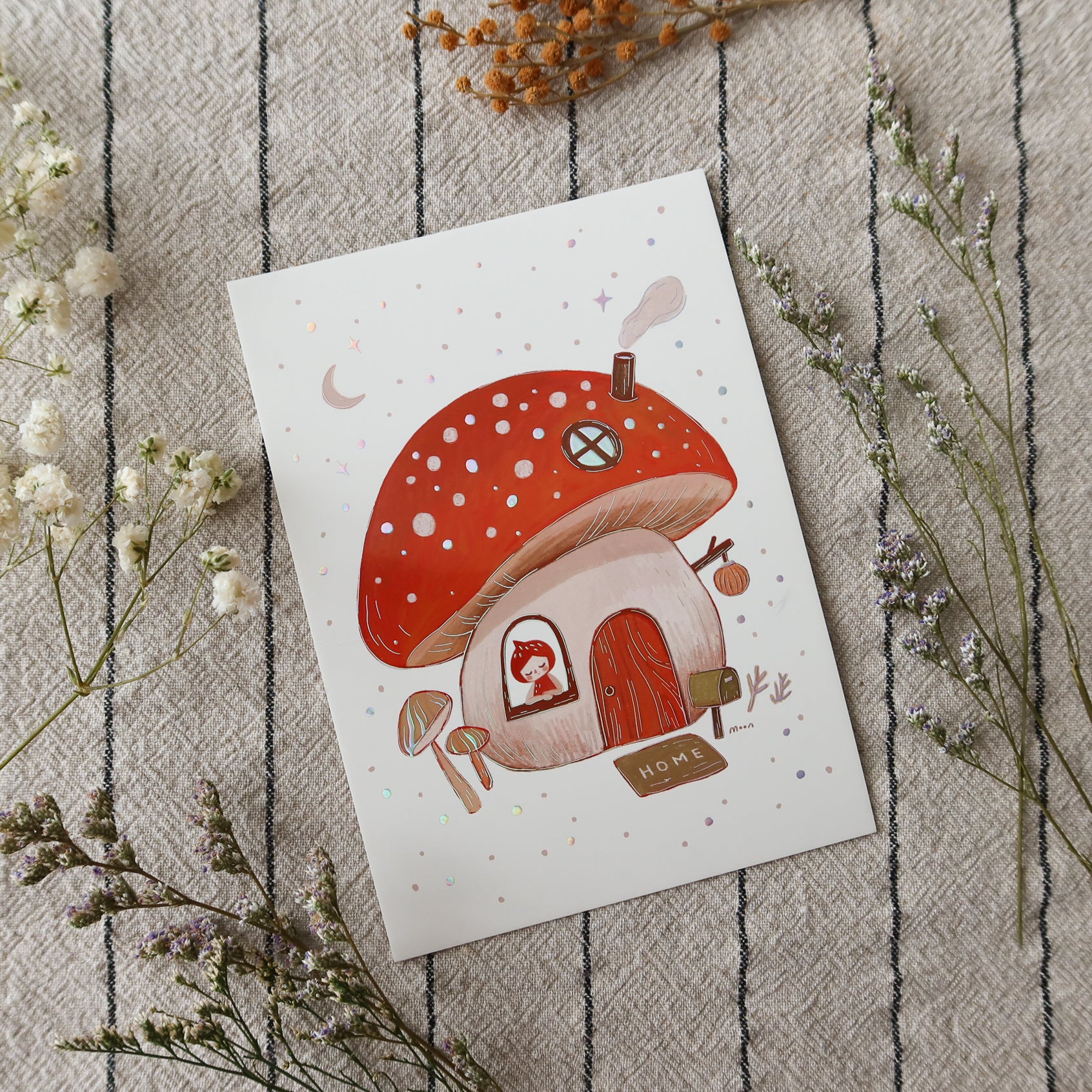 4x6" Mushroom House - Shimmer Mini Print